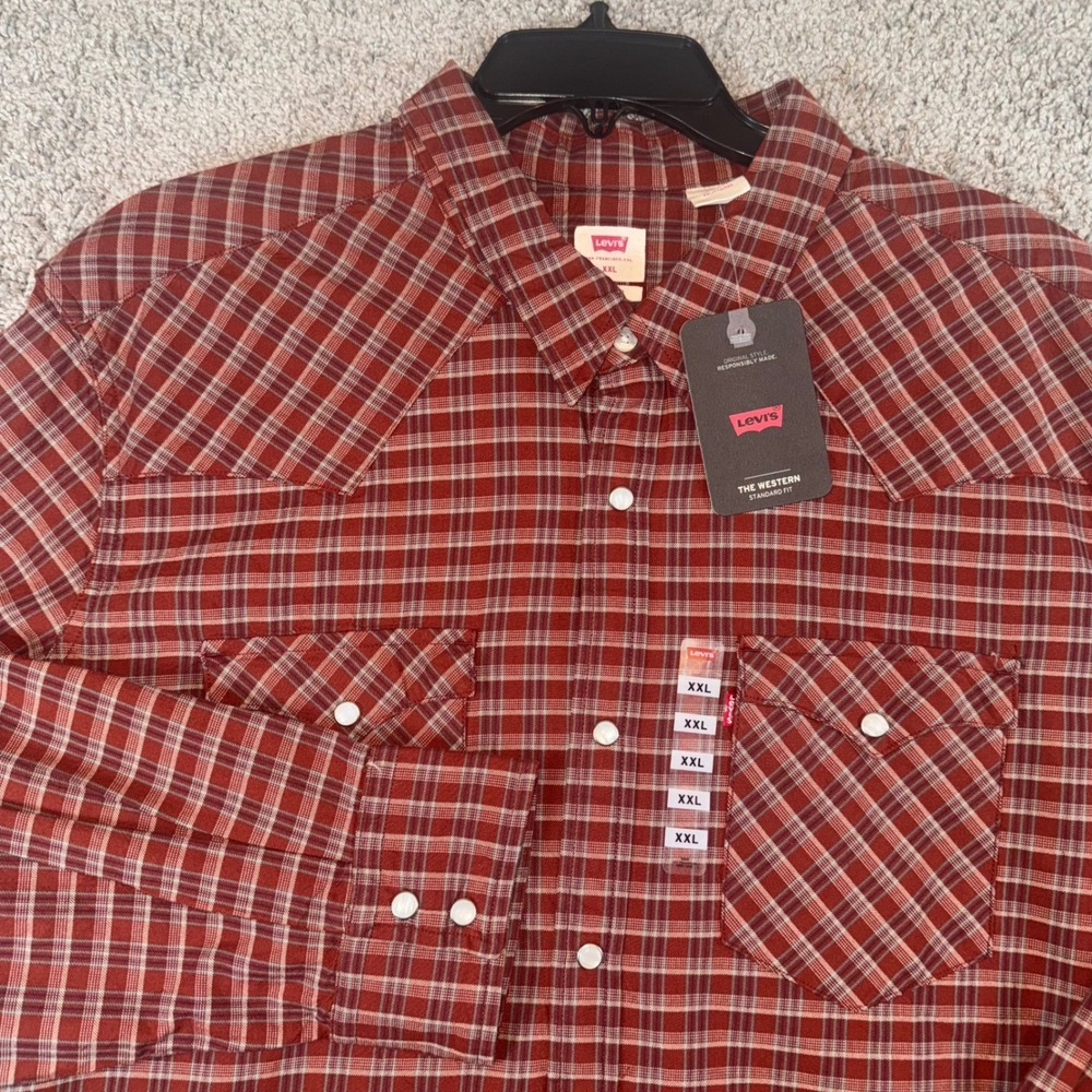 Levi's The Western Standard Fit Plaid Snap Front Shirt Mens XXL Red Plaid NEW